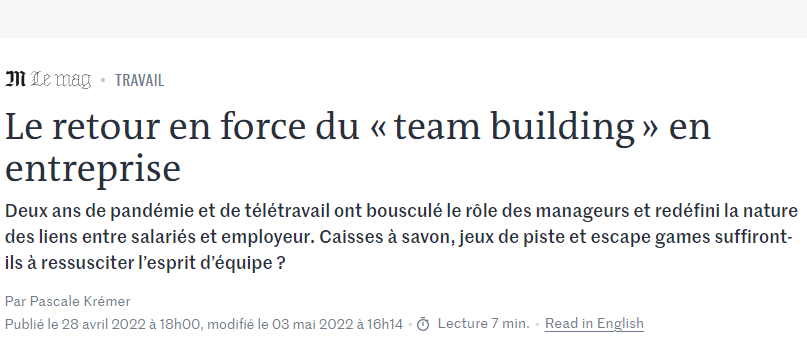 Le retour en force du « team building » en entreprise - Le Monde